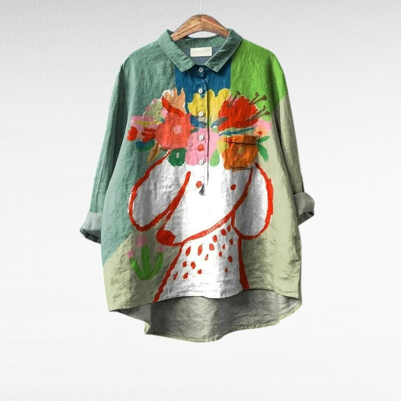 Ivy™ | Vintage Bluse mit künstlerischem Motiv