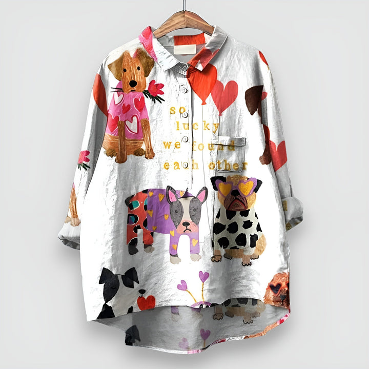 Kathrin™ | Premium Damenbluse mit Hundedruck