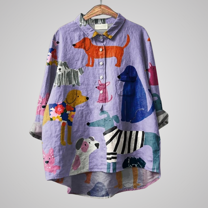 Kathrin™ | Premium Damenbluse mit Hundedruck